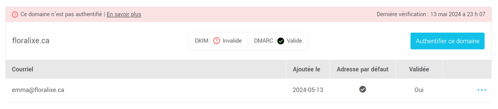 DKIM avec statut invalide