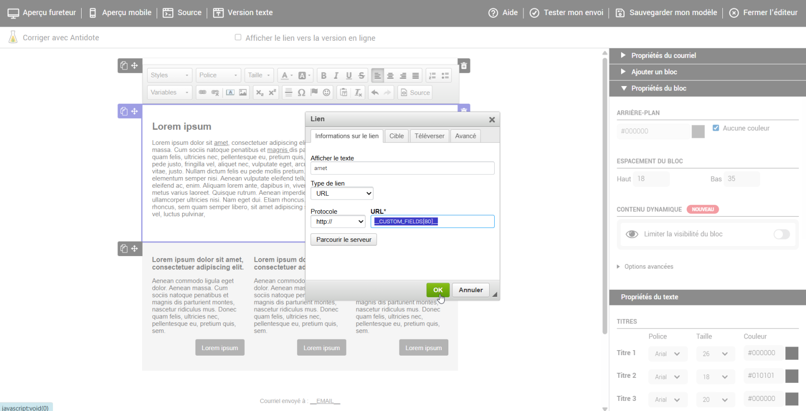 Lien URL de la variable